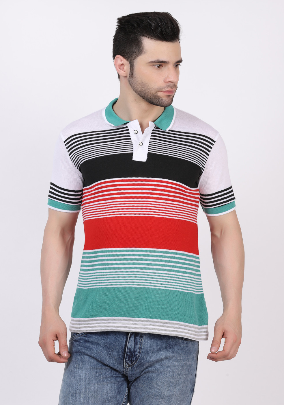 Striped Cotton Collar Polo T-Shirts For Men