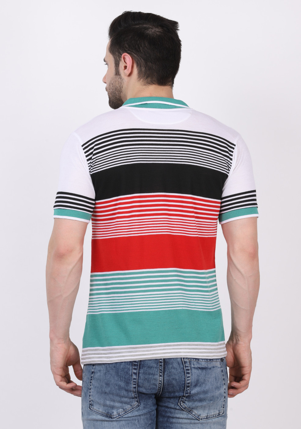 Striped Cotton Collar Slim Fit Polo T-Shirts For Men