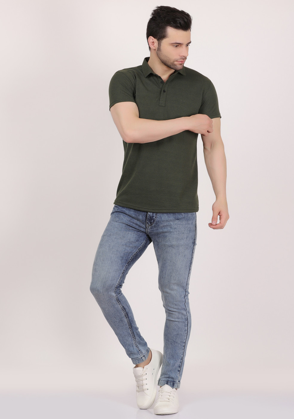 Popcorn Textured Casual Polo T Shirts For Men
