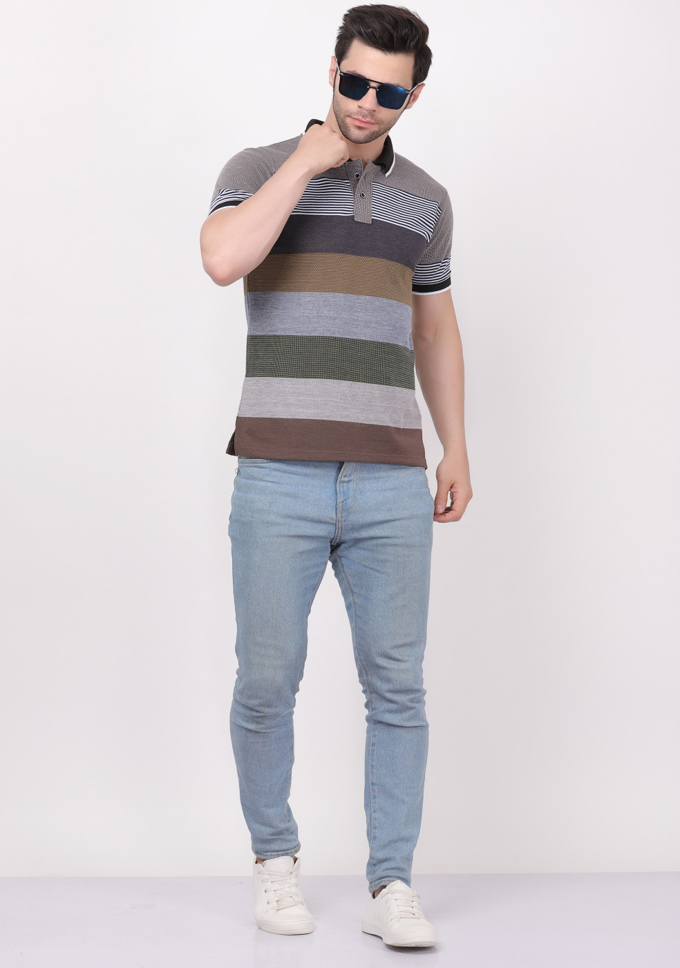 Striped Cotton Collar Polo T-Shirts For Men