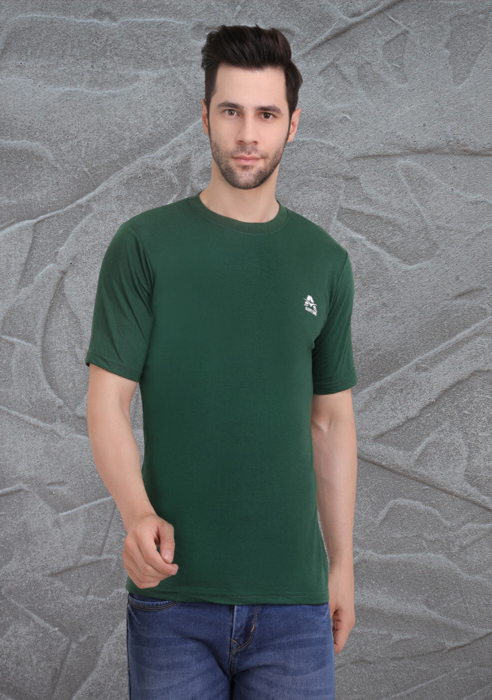 Green Slim Fit Cotton Round Neck T Shirt For Men