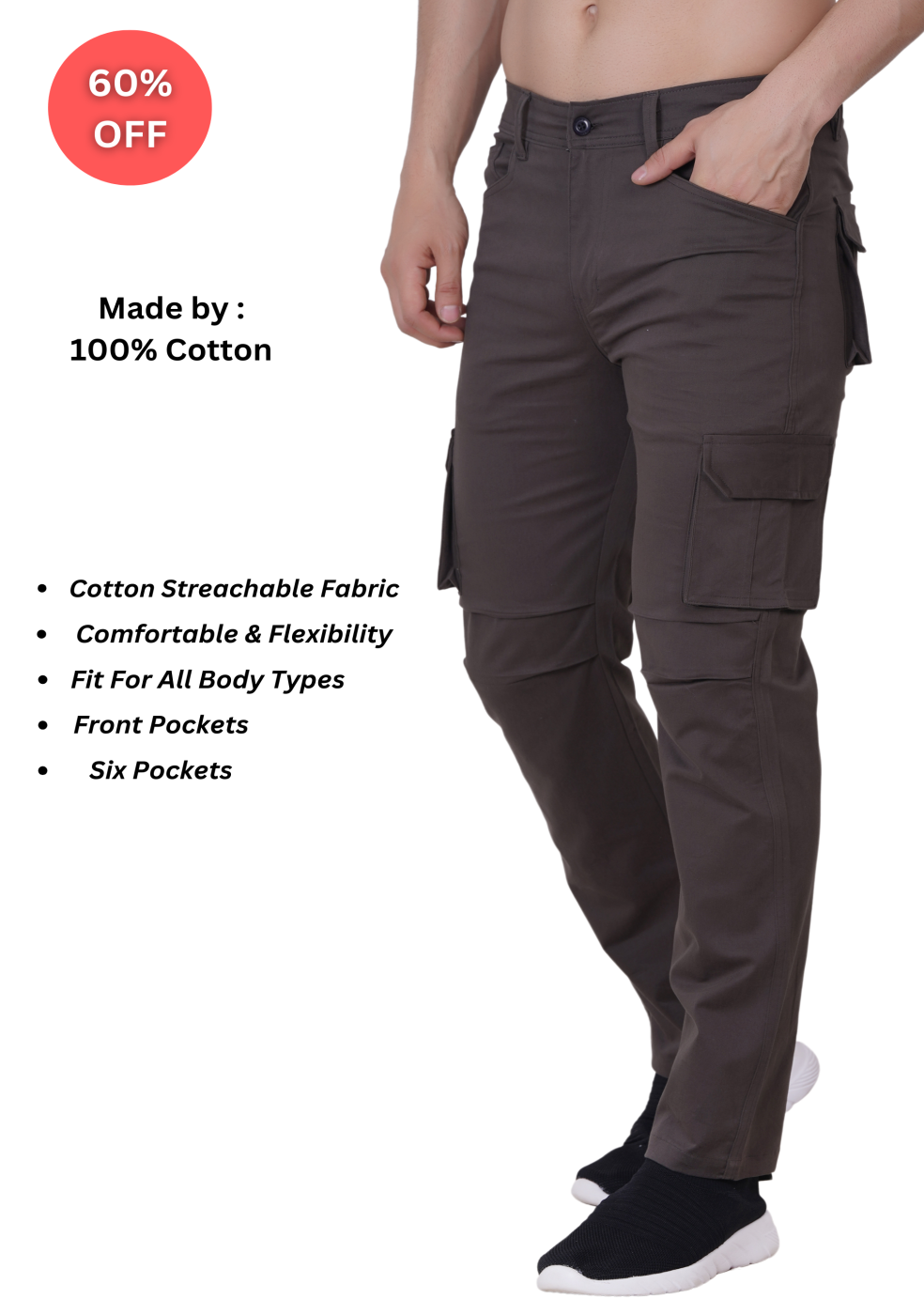 Men Cotton Cargo  Pant Front Pocket