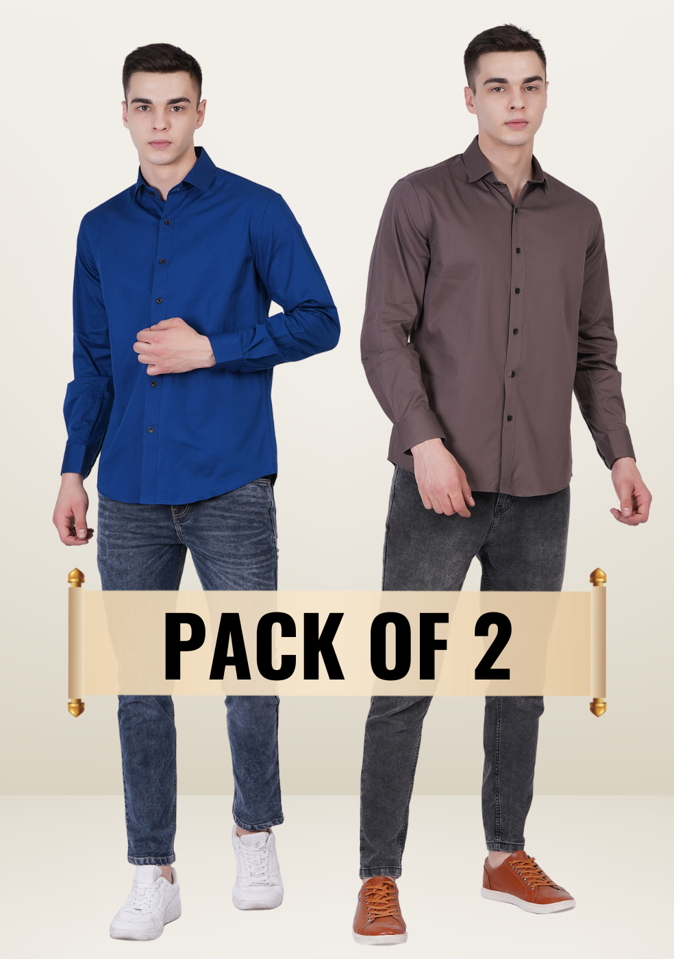 Without Pocket Formal Shirts For Men ( Pack Of 2 )