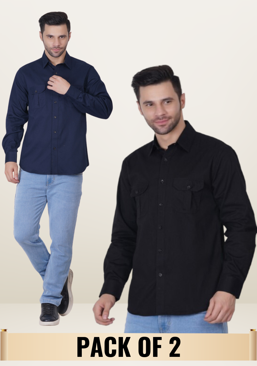 CASUAL SHIRT FOR MEN DOUBLE POCKET (PACK OF 2)