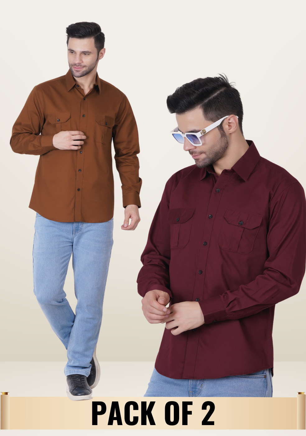 Double Pockets Casual Shirts For Men (PACK OF 2)