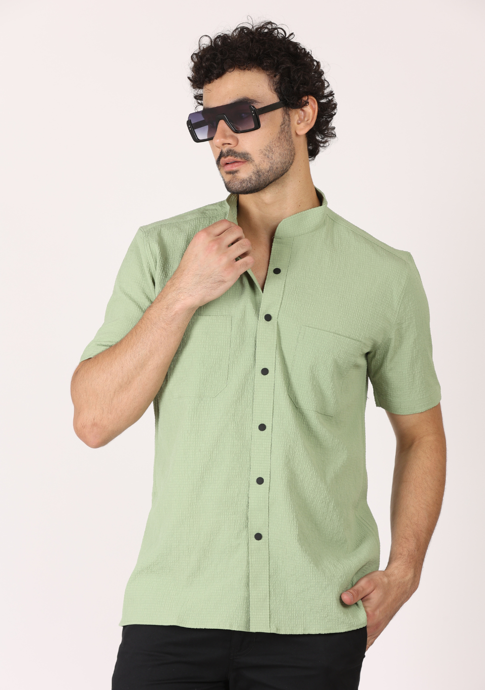 Half Sleeve Chinese Collar Shirt for Men's